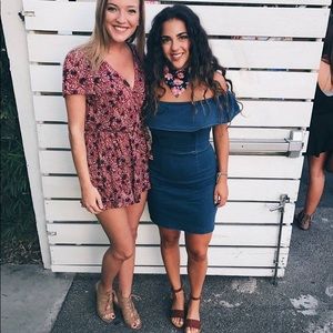 Off the shoulder blue denim dress